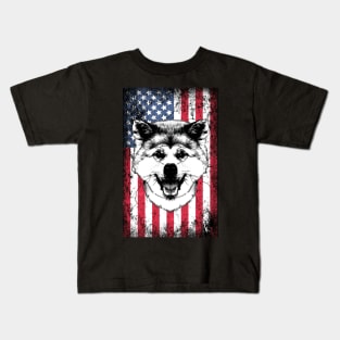 Patriotic Shiba Inu American Flag Kids T-Shirt